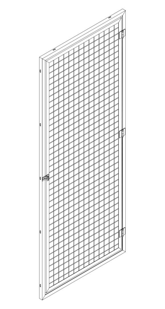 NWW CAD prehung locker door with three hinges and padlock hasp