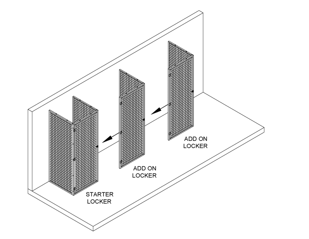 Starter locker and adjoining add-on bays sharing divider panels