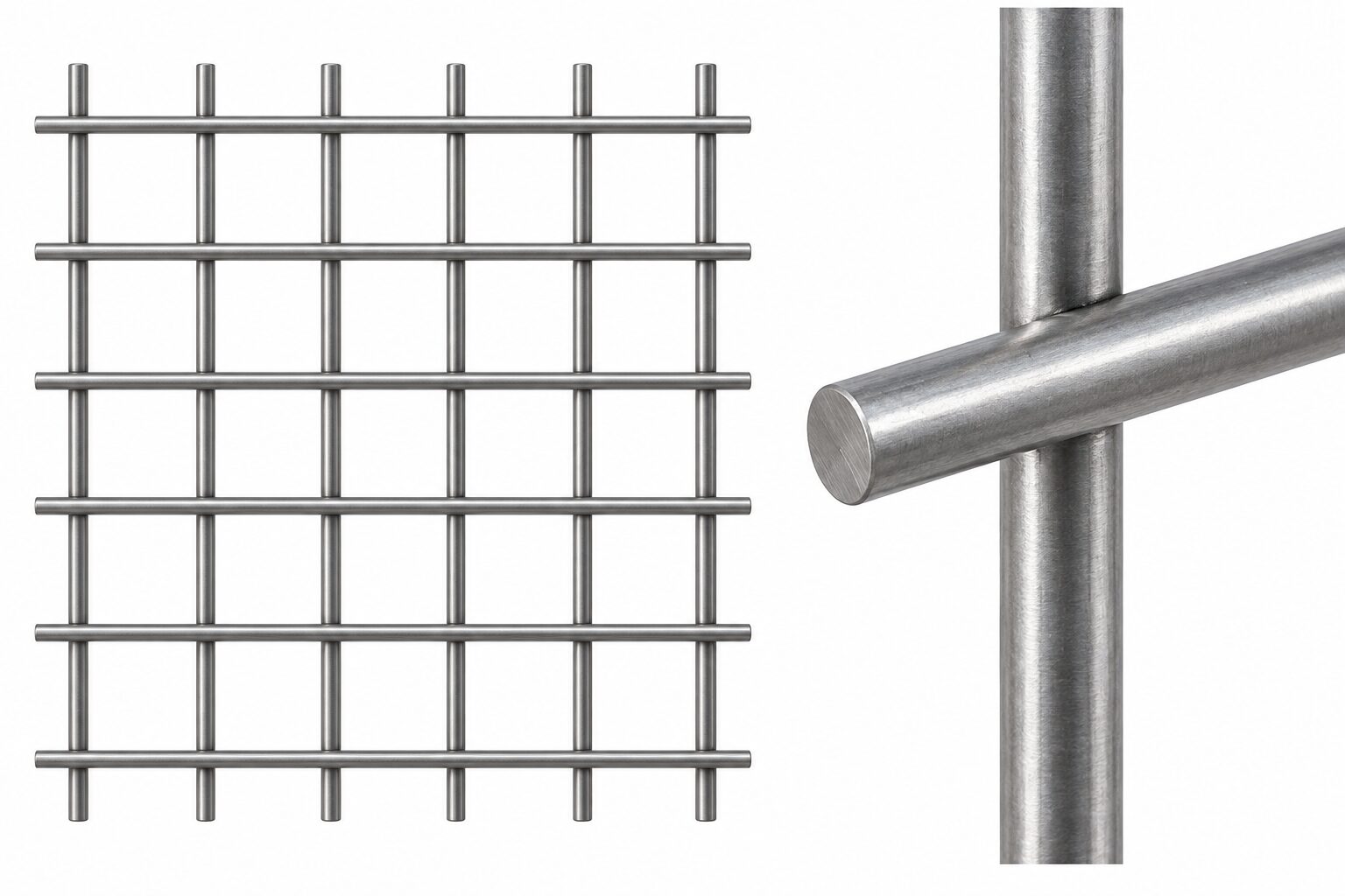 Two straight wire layers overlap, with welded intersections